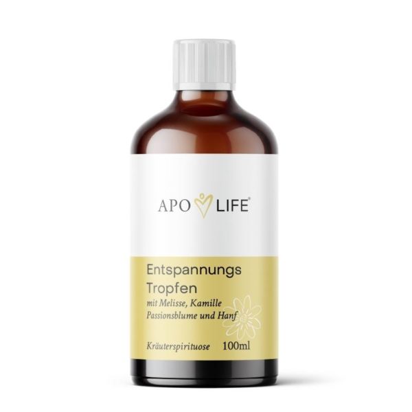 Flasche ApoLife Entspannungstropfen mit Melisse, Kamille, Passionsblume und Hanf