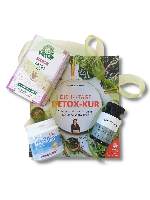 Detox Kur-Paket mit Detox-Kur Buch, Detox Tee, Basenbad und ApoLife Artischocke und Mariendistel Kapseln
