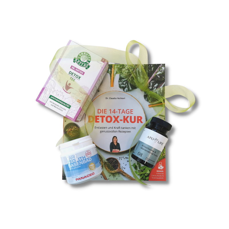 Detox Kur-Paket mit Detox-Kur Buch, Detox Tee, Basenbad und ApoLife Artischocke und Mariendistel Kapseln