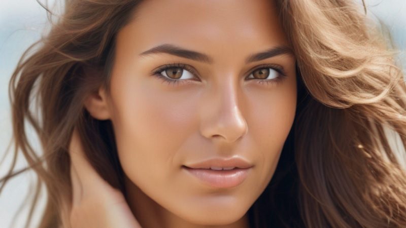 Kollagen Trinkampullen: Strahlende Schönheit und gesunde Haut. Strahlende Frau mit gesunder Haut durch Kollagen Trinkampullen.